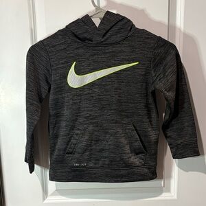 Nike Kids Black Heather Hoodie with Neon Yellow-Outlined White Swoosh